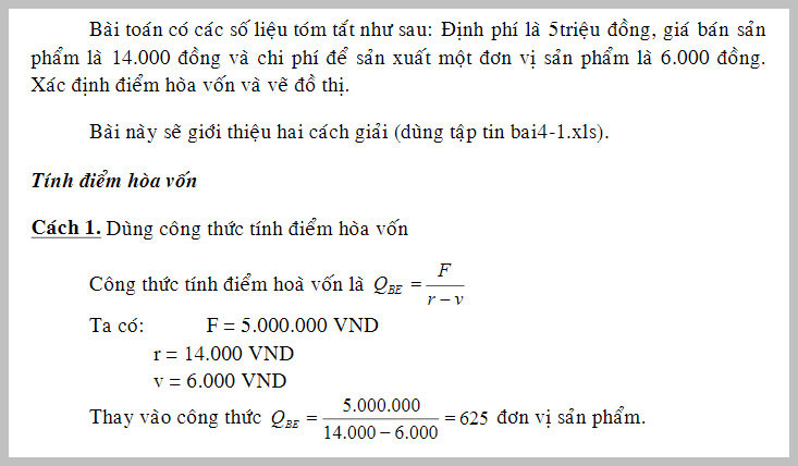 Bài tập điểm hòa vốn